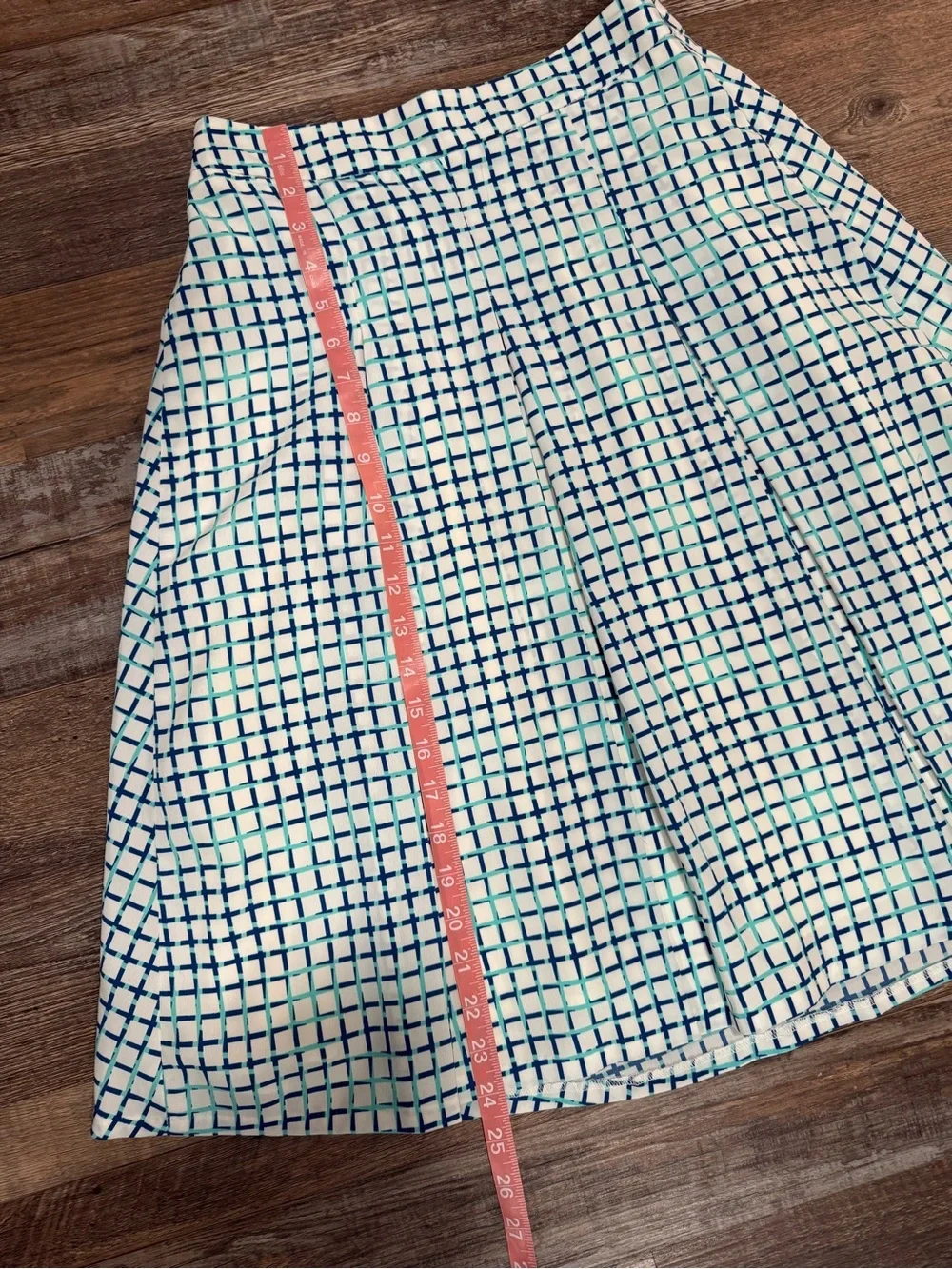 The Limited Pleated A-Line Pleated Skirt Blue Teal Grid Pattern Size 0